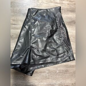 Faux Leather High-Waist Women’s Shorts — Black